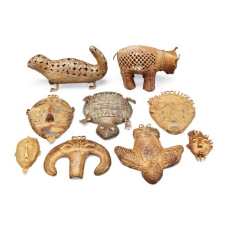 View 1 of Lot 11: Nine Akan Gilt-Metal Sculptures, Ghana and Côte d'Ivoire