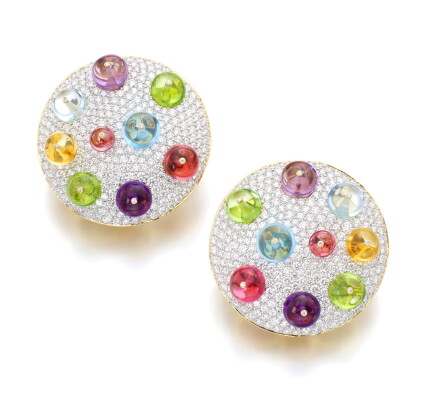 Catalog image of michele della valle | pair of gem set and diamond ear clips
