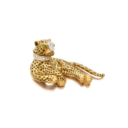 Catalog image of Gold, Enamel, Emerald and Diamond Clip-Brooch