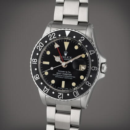 Catalog image of Reference 1675 GMT-Master | Retailed by Tiffany & Co.: A stainless steel automa…