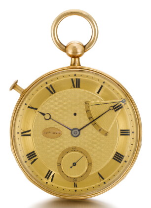 Catalog image of a fine and rare gold perpetuelle watch with fifty hour wind indication quarter …