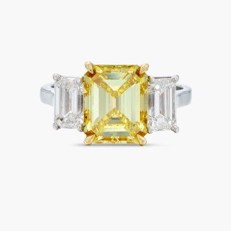 View 1 of Lot 355: Fancy Vivid Yellow Diamond and Diamond Ring 