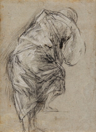 Catalog image of Study of a man, seen from behind, stepping to the right, heavily draped