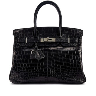 View 1 of Lot 9775: Important Private Collection: Black Matte Niloticus Crocodile Custom Birkin 30 Palladium Hardware, Circa 2000
