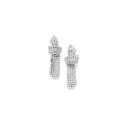 Catalog image of pair of diamond earclips, chaumet, paris | 鑽石耳環一對，尚美