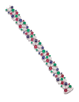 Catalog image of graff | ruby, sapphire, emerald and diamond bracelet | 格拉夫 | 紅寶石, 藍寶石 配 祖母綠 及 鑽石 手鏈