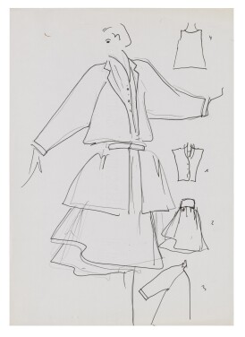 View 1 of Lot 67: An original sketch for fashion, in the end of the 70's | Croquis de mode original, vers la fin des années 1970