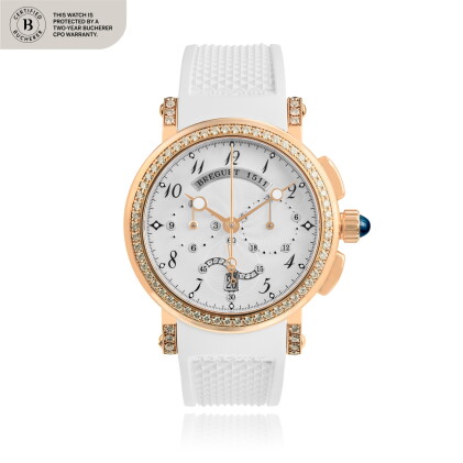 Catalog image of Marine, Ref. 8828BR5D586DD00 Pink gold and diamond-set chronograph wristwatch w…