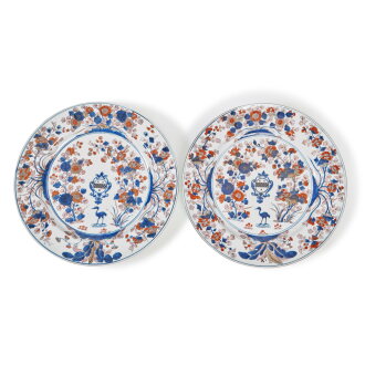 View 1 of Lot 655: A Pair of Chinese Export Imari Armorial Chargers, Qing Dynasty, Kangxi Period, circa 1705
