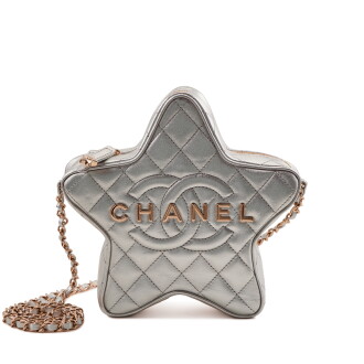 View 1 of Lot 168: Silver Metallic Quilted Lambskin Walk of Fame Star Pale Champagne Gold Hardware, 2024
