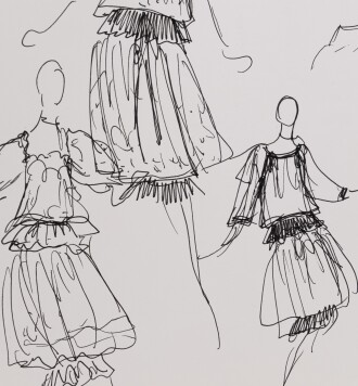 View 1 of Lot 69: Two original sketches for fashion, in the 70's | Deux croquis de mode originaux, des années 1970