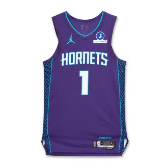 View 1 of Lot 12: LaMelo Ball Charlotte Hornets 2025-2026 Emirates NBA Cup Game Worn Statement Edition Jersey 