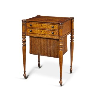 View 1 of Lot 100: A Very Fine and Rare Federal Carved and Figured Maple Work Table, Boston, Massachusetts, Circa 1800