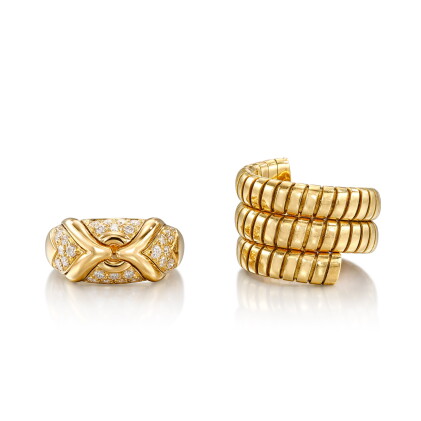 Catalog image of 'Tubogas' Gold Ring; and 'Trika' Gold and Diamond Ring | 寶格麗 | 'Tubogas' K金 戒指;…