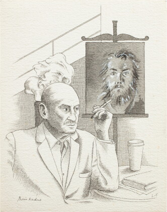 Catalog image of Portrait of Boris Kochno sitting under a portrait of Christian Bérard