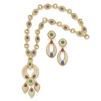 231. 18 karat gold, diamond and colored stone pendant-necklace a