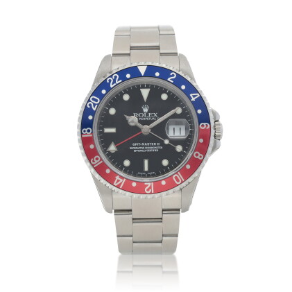 Catalog image of 'Pepsi' GMT-Master II, Ref. 16710 Stainless steel dual time zone wristwatch wit…