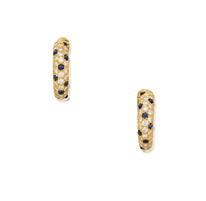 Catalog image of Pair of Gold, Sapphire and Diamond Earrings