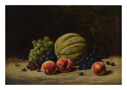 Catalog image of albert francis king | still life with melon, peaches and grapes