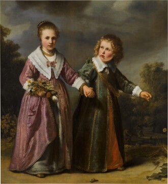 View 1 of Lot 162: Double portrait of a boy and girl, full-length, in a landscape