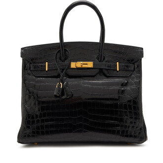 View 1 of Lot 59: Black Shiny Niloticus Crocodile Birkin 35 Gold Hardware, 2003