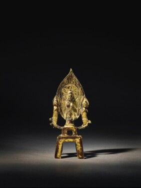 View 1 of Lot 3504: A gilt-bronze Buddhist triad Northern Wei dynasty | 北魏 鎏金銅一佛二菩薩立像