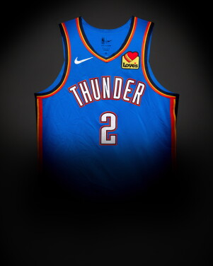 View 1 of Lot 4: Shai Gilgeous-Alexander Oklahoma City Thunder 2026 NBA Playoffs Western Conference Round 1 Game Worn Icon Edition Jersey | Game 1 | 2026 NBA MVP