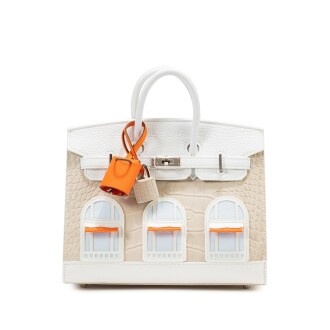 View 1 of Lot 405: Beton Matte Alligator, Blanc Togo, Bleu Brume Chèvre and White, Orange H and Craie Swift, Blanc Sombrero Neige Faubourg Birkin 20 Sellier Palladium Hardware, 2022
