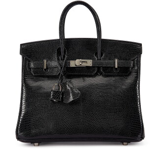 View 1 of Lot 1107: Black Shiny Niloticus Lizard Birkin 25 Palladium Hardware, 2006