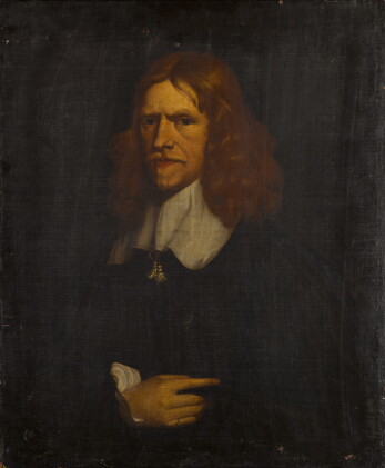 Catalog image of Portrait of a gentleman, half length, in black with a white collar and cuff
