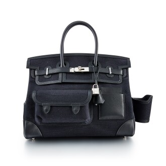 View 1 of Lot 705: Noir Swift and Toile Birkin Cargo 35 Palladium Hardware, 2021