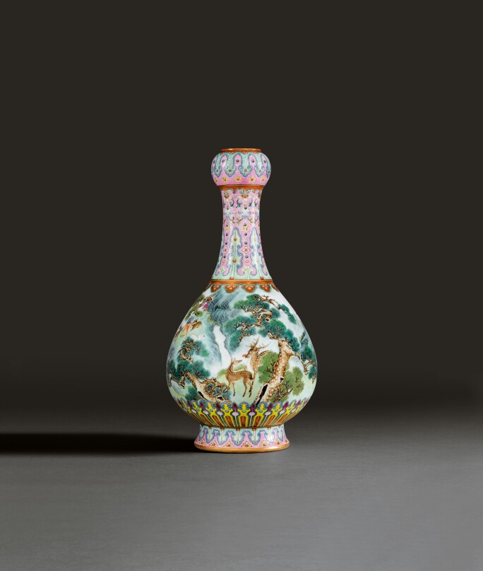 A Magnificent Imperial ‘Yangcai Crane and Deer Ruyi Vase’ , image source Sotheby's