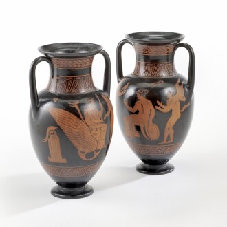 View 1 of Lot 401: A pair of Naples del Vecchio black-ground terracotta amphorae vases, circa 1830