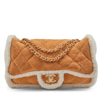 View 1 of Lot 154: Camel Beige Quilted Shearling Suede Coco Neige Single Maxi Flap Aged Gold Hardware, 2018