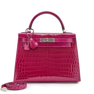 View 1 of Lot 64: Rose Pourpre Shiny Niloticus Crocodile Sellier Kelly 28 Palladium Hardware, 2021