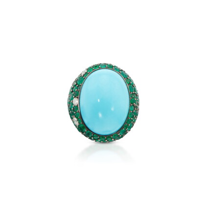 Catalog image of Turquoise, Emerald and Diamond Ring, France