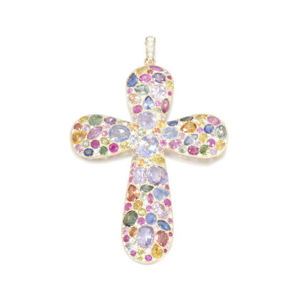 Catalog image of Fancy coloured sapphire and diamond pendant