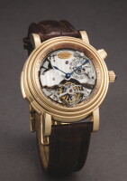 2327. A FINE AND RARE PINK GOLD SKELETONISED MINUTE REPEATING WE