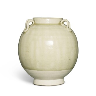 View 1 of Lot 297: A white-glazed jar, Sui / early Tang dynasty | 隋 / 唐初 白釉三繫罐