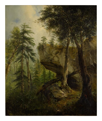 Catalog image of régis françois gignoux | hunter in a wooded landscape