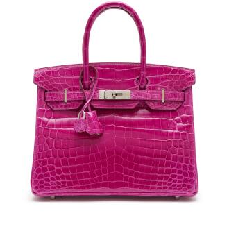 View 1 of Lot 47: Rose Scheherazade Shiny Niloticus Crocodile HSS Birkin 30 Brushed Palladium Hardware, 2019