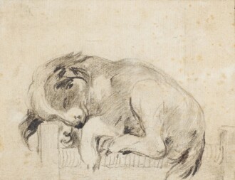 View 1 of Lot 195: A puppy asleep on a chair