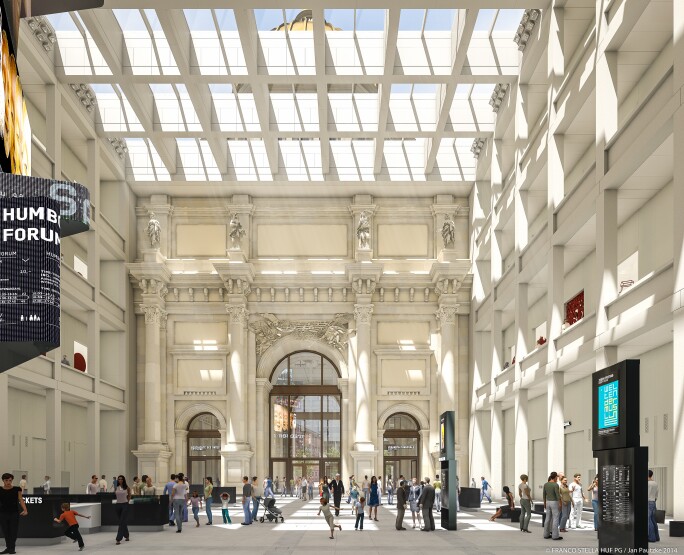 Interior View of Light Filled Hall Space in Humboldt Forum.