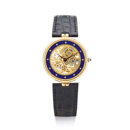 Catalog image of patek philippe | reference 3885 a yellow gold and enamel skeletonized wristwatc…