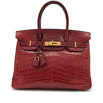 View 1 of Lot 91: Vintage Rouge H Matte Niloticus Crocodile Birkin 30 Gold Hardware, 2002