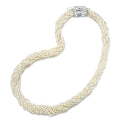 Catalog image of seed pearl and diamond necklace, chaumet, early 20th century and later
