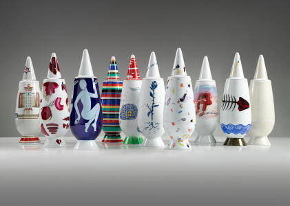 Catalog image of Collection of Ten "100% Make up" Vases with Lid