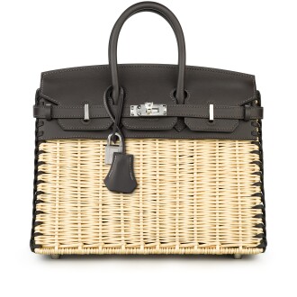 View 1 of Lot 115: Limited Edition Ebene Swift and Osier Wicker Picnic Birkin 25 Palladium Hardware, 2024