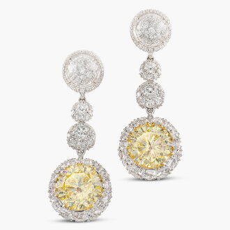 View 1 of Lot 1646: Pair of Fancy Intense Diamond, Rock Crystal and Diamond Pendent Earrings |  8.41 及 7.46克拉 濃彩黃色鑽石 配 水晶 及 鑽石 耳墜一對