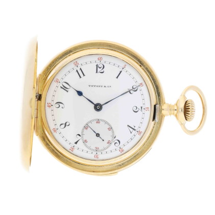 Catalog image of Retailed by Tiffany & Co.: A yellow gold hunting cased watch with 5-minute repe…